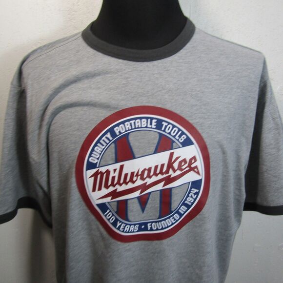 Milwaukee Tools Ringer T-Shirt Men's XL Gray Black Short Sleeve Graphic Logo